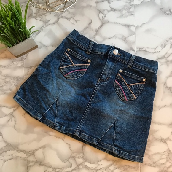 Pink and Coral Denim Skirt - Picture 1 of 3